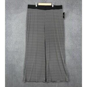 Alfani Pants Womens 2X Plus Black White Chain Print Wide Leg Pull On Made in USA